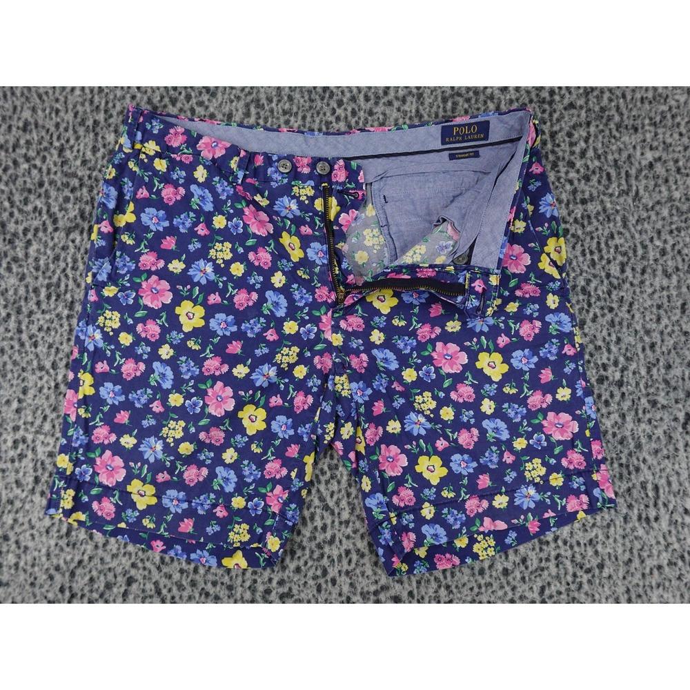 Polo Ralph Lauren Shorts Mens 33 Navy Blue Floral Straight Fit 9 Inseam 11765